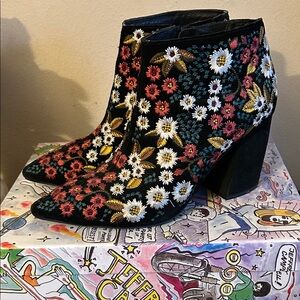 Jeffrey Campbell Floral Embroidered Ankle Boots
